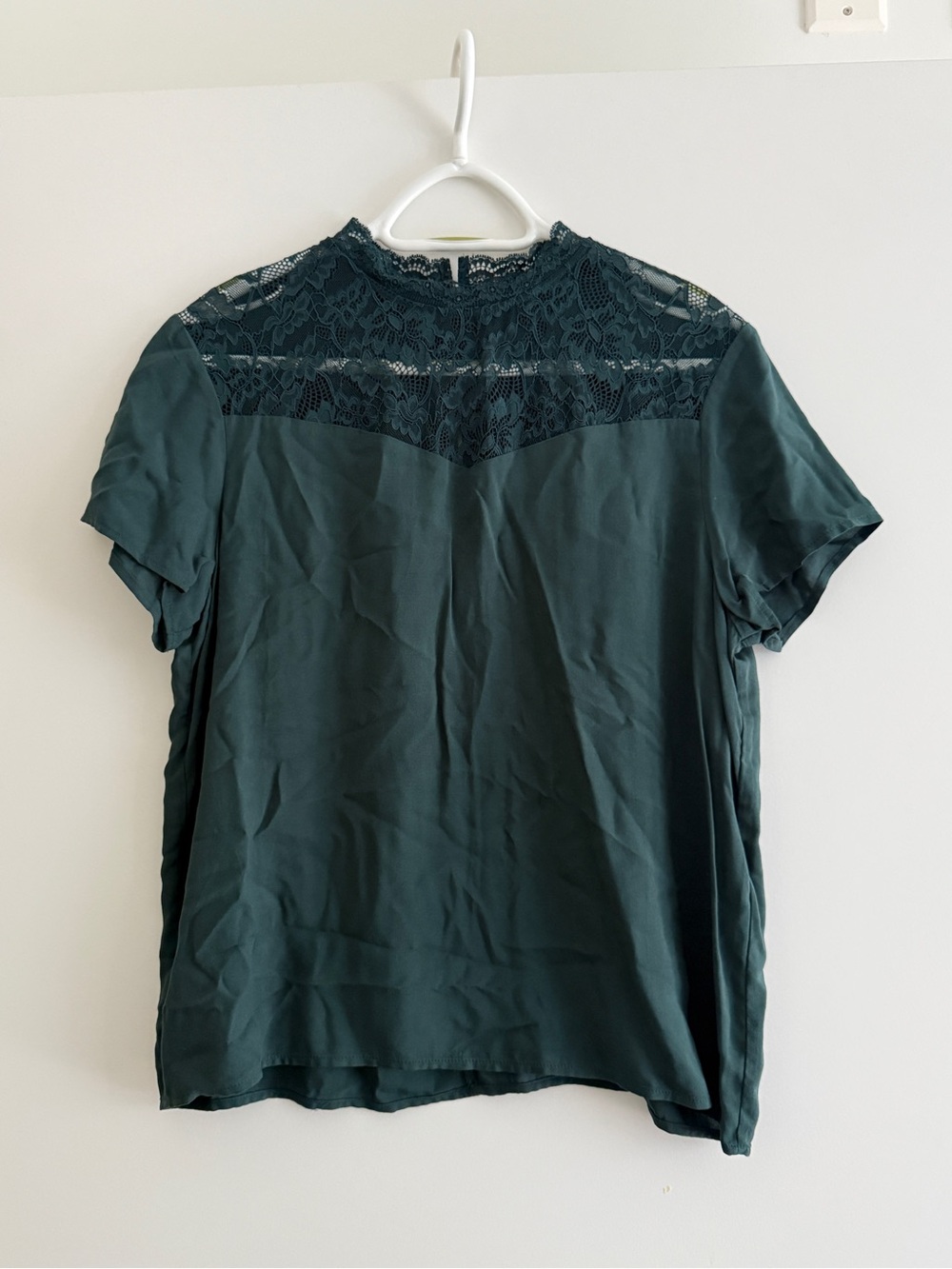 Only Lace Yoke Short Sleeve Blouse - Teal Green